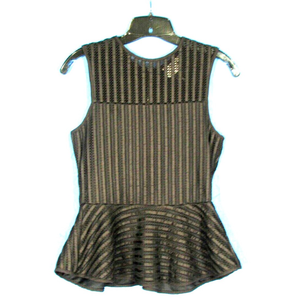 HD IN PARIS Anthropologie BLACK Striped Mesh SLEEVELESS Zipped PEPLUM TANK TOP S